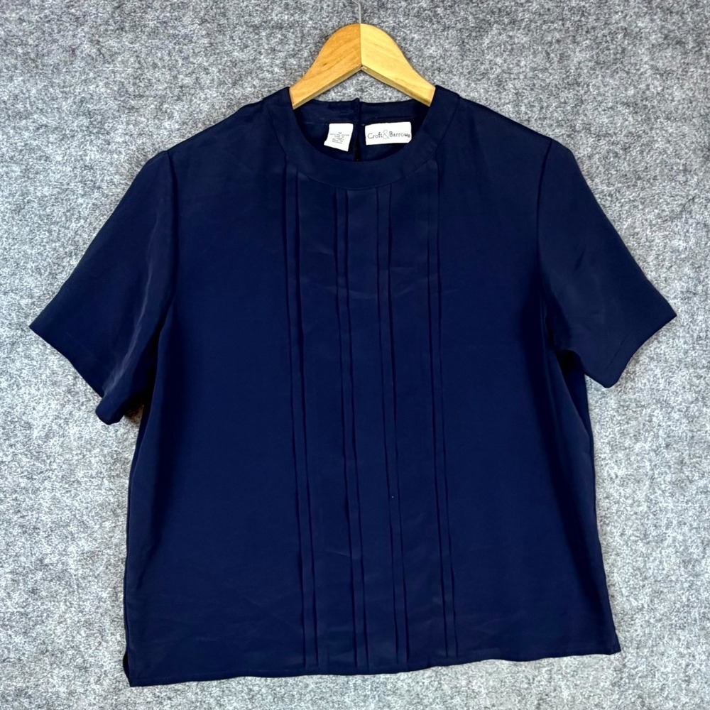 Vintage Croft &‎ Barrow Blouse Womens Medium Midnight Blue Office Basics Capsule